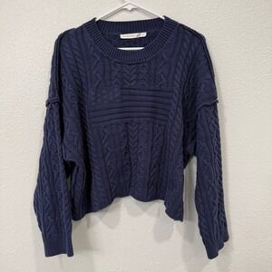 Altar State Navy Blue Cable Knit American Flag Sweater Women's Large